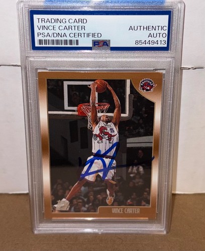VINCE CARTER SIGNED AUTOGRAPHED 1998-99 TOPPS ROOKIE CARD RAPTORS RC #199 PSA