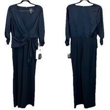 NWT Adrianna Papell Womens Size 8 Satin Crepe Jumpsuit Dark Navy Blue AP1D105207