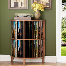 3-Tier Vinyl Record Storage Half round Mid Century Vintage Player Table with Spa