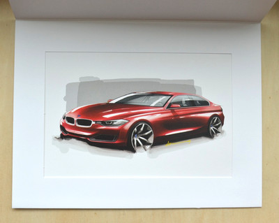 BMW 5 Series Sedan Red OEM Special Designer Rendering Print ~9-1/4'' x 6-1/8'' EUC