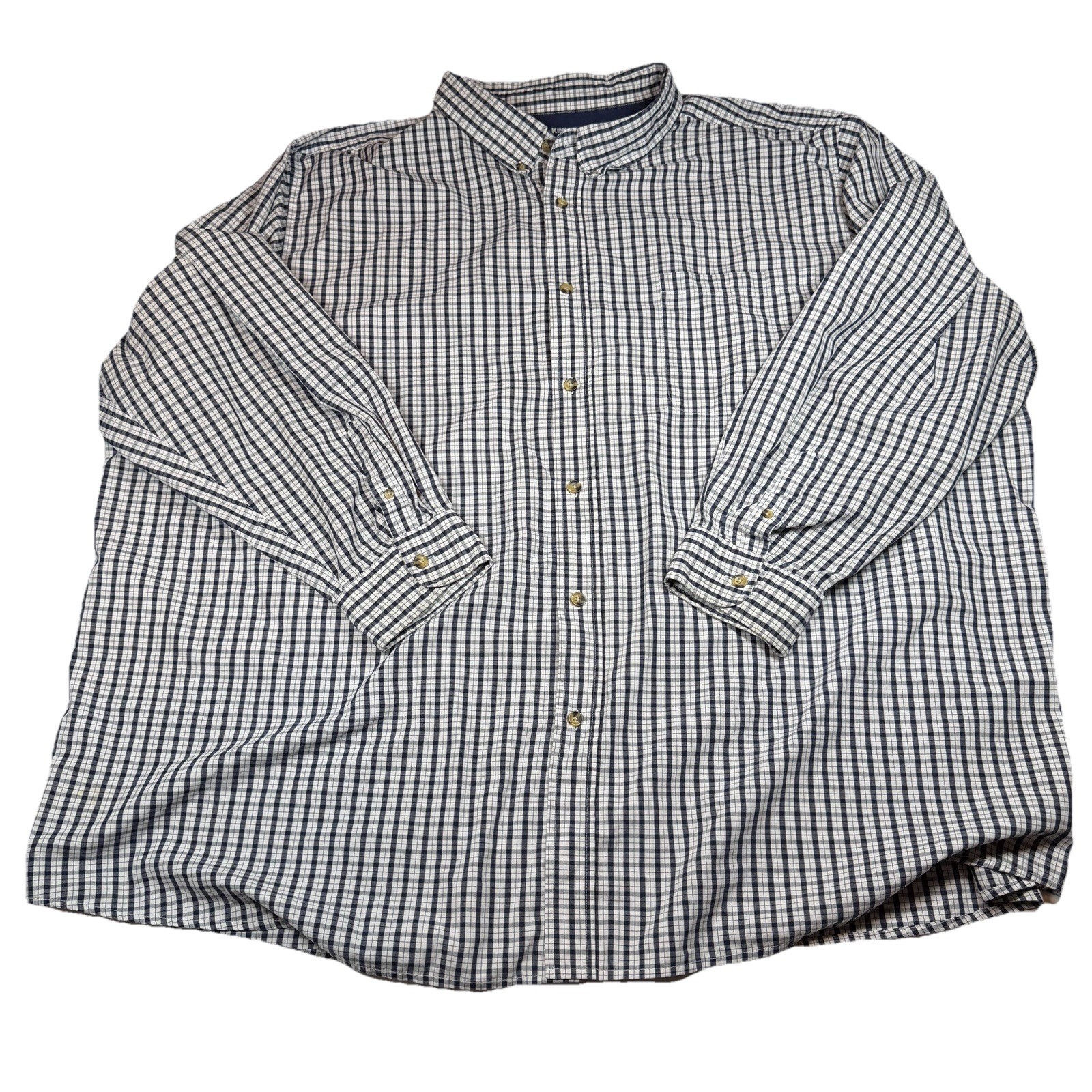 KingSize Button Up Shirt Men’s 5XL Big Navy White Check Plaid GUC