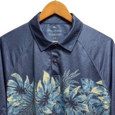 Tommy Bahama Island Zone Mens Size L Blue Floral Performance Golf Polo Shirt euc