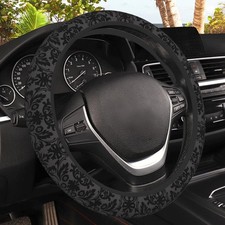 Vintage Black Floral Steering Wheel Cover For Trucks Sedans Suvs 15 Inch