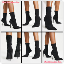 SALE WOMENS BLACK SIZES 4-7 ELEANOR POINTED HIGH STILETTO HEEL  SOCK ANKLE BOOTS