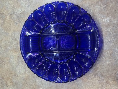 Cobalt Blue Flashed L.E. Smith Heritage Egg Plate