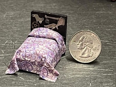 Dollhouse Miniature Bed Purple E 1:48 Quarter inch scale 1/4 F240 Dollys Gallery