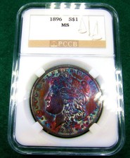 1896 Morgan Dollar Toned Silver ✪ MS ✪ Colorful Rainbow Toning~Gold Magenta Blue