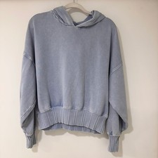 Aerie Mineral Wash Cropped Hoodie Women Large Blue Ribbed Pullover  Loungewear
