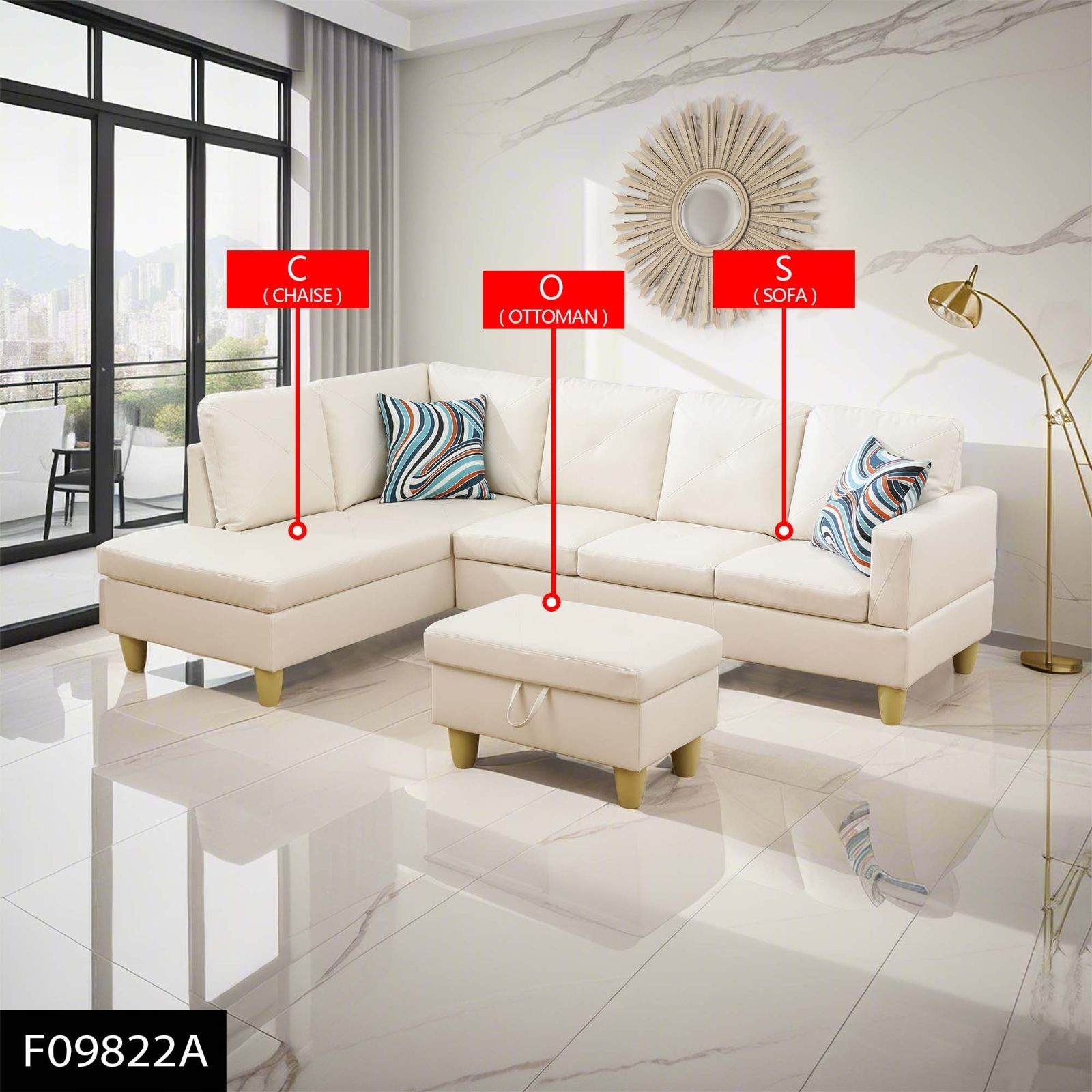 White Faux Leather 3-Piece Couch Living Room Sofa Set
