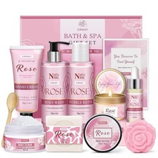 12 PCS Birthday Gifts for Women Rose Relaxing Spa Basket Self Care Package