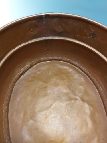 Vintage Rustic Hand Forged Hammered Copper Cauldron Cast Iron Handles 14x11 Pot - Picture 11 of 24