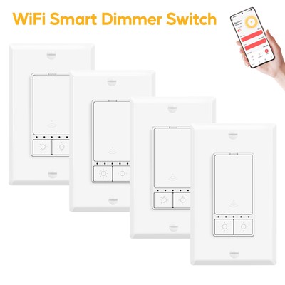 4PK 2.4GHz WiFi Smart Dimmer Switch ETL 10min Install Single Pole APP Control