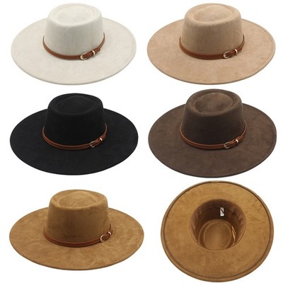 Classic Felt Hat Wide Brim Flat Top Jazz Panama Hat Party Church Hat Unisex