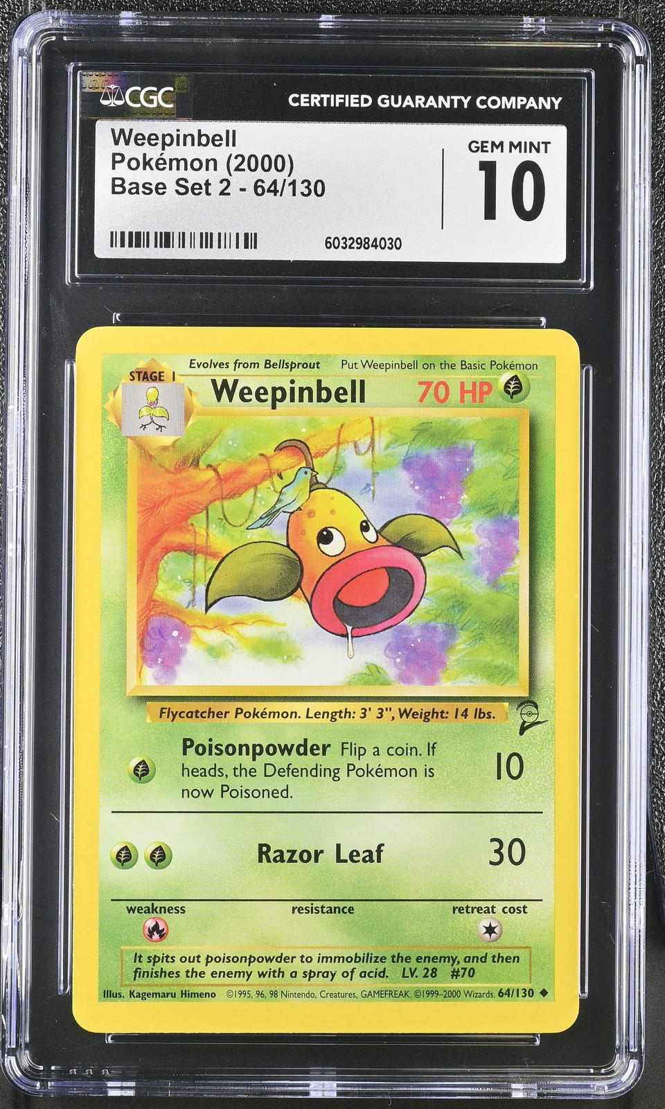 Pokemon Weepinbell Base Set 2 64/130 CGC 10
