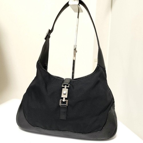 Gucci Jackie One Shoulder Shoulder Bag Canvas Leather Black From Japan Authentic
