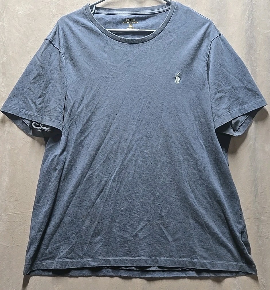 POLO Ralph Lauren t shirt grigio scuro uomo XL vestibilità personalizzata argento pony punto singolo
