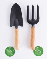 Heavy Duty Garden Trowel & Fork Set | Contoured Wood Handle | Carbon Steel 30cm