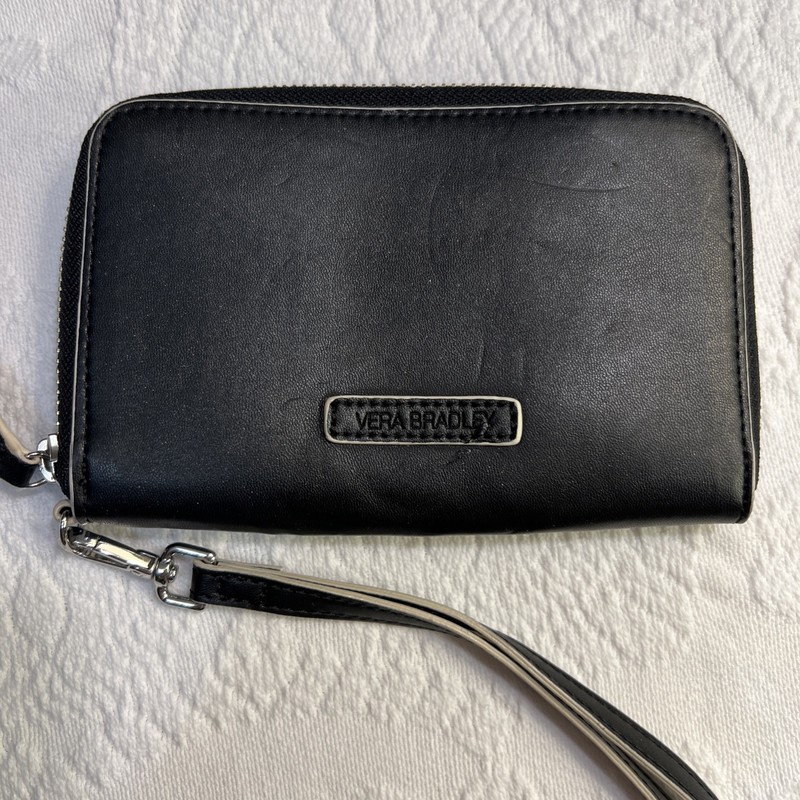 VERA BRADLEY Zip Around Continental Clutch Wallet in Black Leather Accordion 