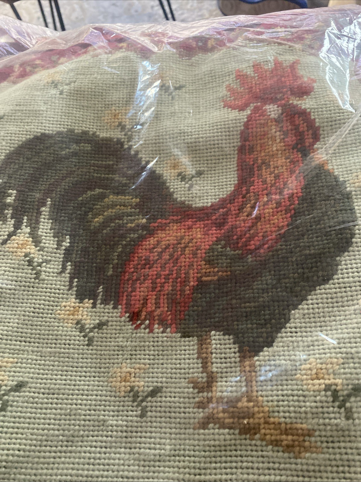 17x17” Red Rooster Needlepoint Chair Cushion Cover Case French Country Decor New