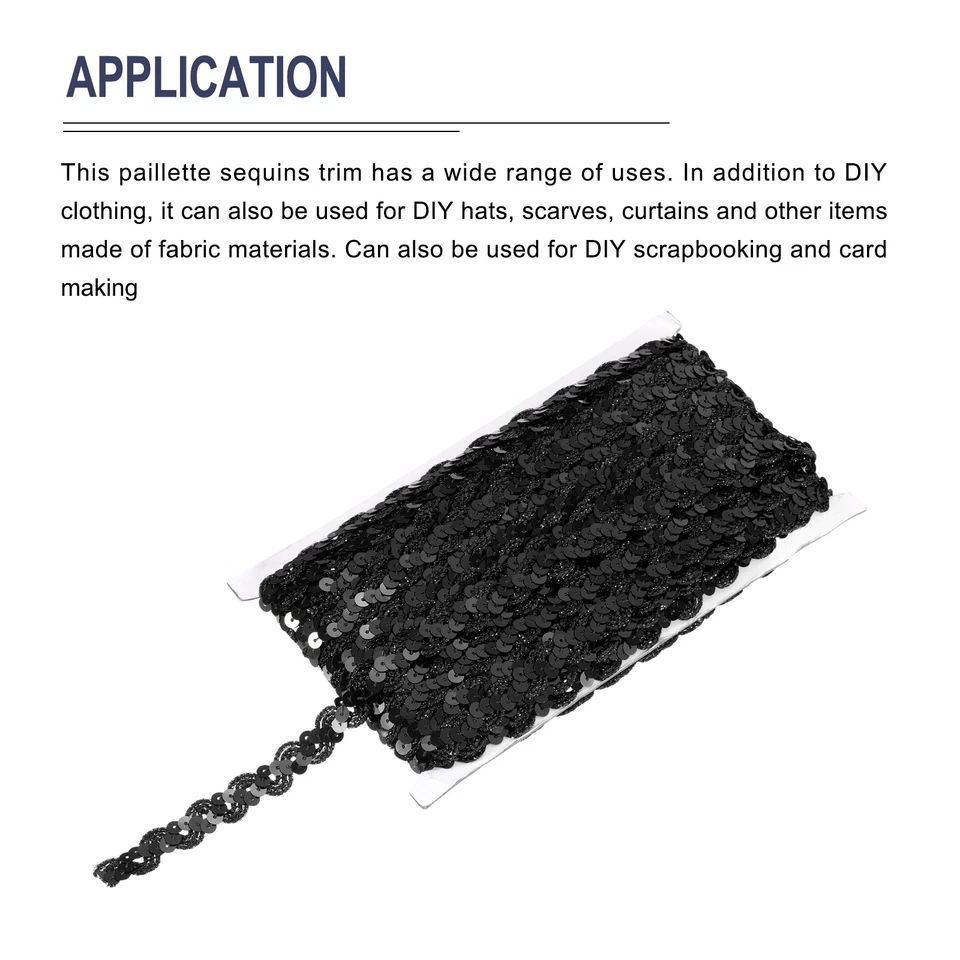 Lentejuelas de 24 yardas con cuentas de encaje ribete trenzado de 0,6 pulgadas negro Foto 3 de 4
