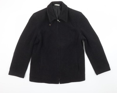 BHS Damen schwarz Wollmischung durchgehender Reißverschluss Kragen mittellange Jacke Größe 16