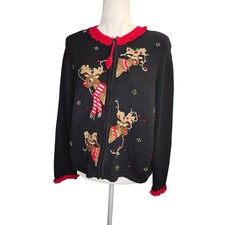 Tiara petites Christmas Cardigan Embroidered Reindeer Snowflakes PXL