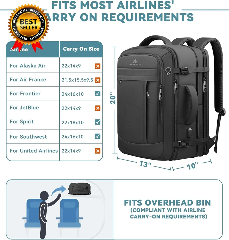 Mochila de Viaje 50L Expandible Extra Grande Mochila para Laptop Mochila de Transporte Foto 3 de 4