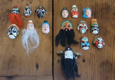 15 Small Faces Paper Mache Pottery Japanese Opera Theater 1 1/2'' x 1''
