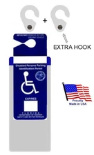 Handicap Placard Holder & Protector + 2 Sturdy Hooks- ON & OFF in a Snap