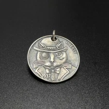 Antiqued Sterling Silver Hat Bow Tie Monocle Cat Coin Charm Pendant Unique Fun