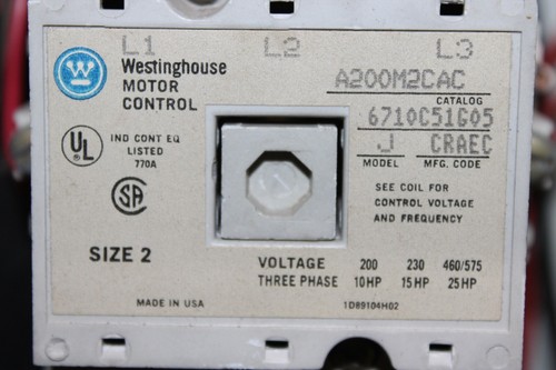 CUCHARÓN CONTROL MOTOR WESTINGHOUSE MCC FREEDOM 2100 12" TAMAÑO 2 CL75250 - Imagen 5 de 9