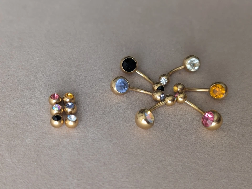 6 piezas + bolas adicionales ombligo ombligo ombligo anillo estrás joyería corporal 14G Foto 3 de 4