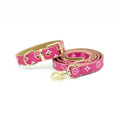 Hot Pink Dog Leash & Collar Set - PU Leather Designer Fashion Pet Collar