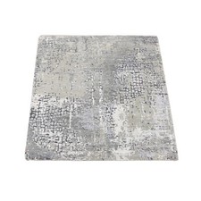 3' x 3' Taupe Wool and Silk Abstract Hand Knotted Square Rug R80347
