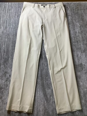Dunning Mens Pants Khaki Tan 36x32 Stretch Polyester Golf Chino