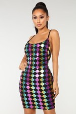 Fashion Nova Show Time Mini Dress BLACK METALLIC MULTICOLOR Size L