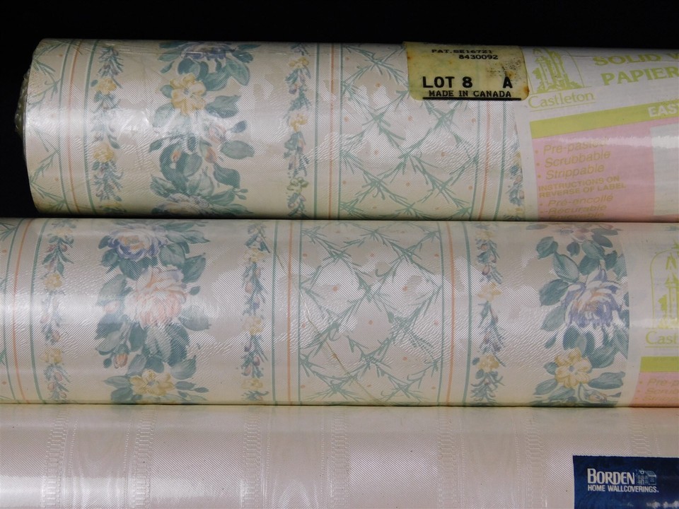 Pink Green Floral Castleton Bordenstyle Vinyl Coated Prepasted