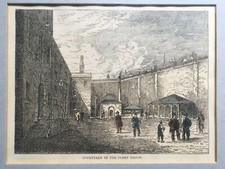 Historical framed print 'Courtyard in Fleet Prison' - Late 19th century 