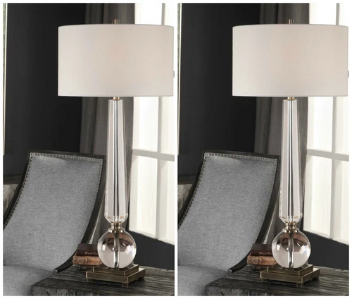 TWO CRISTA HOLLYWOOD GLAM XXL 39" CUT CRYSTAL TABLE LAMP UTTERMOST 27883 - Picture 1 of 5