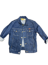 Vintage Rustler Denim Jean Jacket Youth Boys Blue Trucker Dark Wash Medium 90  s