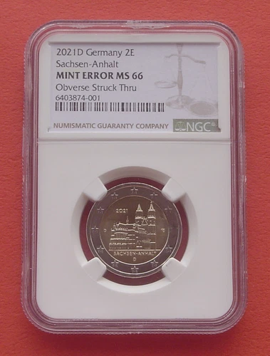 Germany 2021 D Sachsen-Anhalt 2 Euro Bi-metallic Coin NGC MINT ERROR MS66