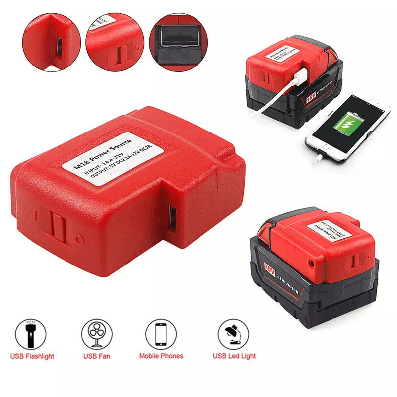 USB Charger Battery Adapter Power Source For Milwaukee 49 24 2371