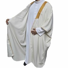 Men's Premium Half-Sleeve Arabian Bisht     Cloak Cream Gold Arab Dress Mish