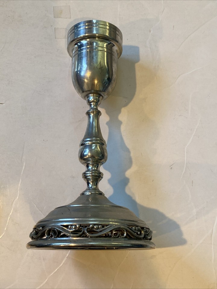 Vintage Handmade Shirley Pewter 14" Tall Oil Lamp ( 7" Glass Globe