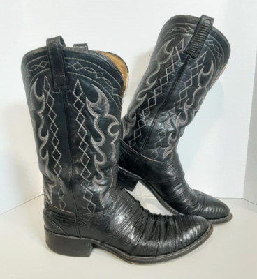 Dan Post Teju Lizard Leather Mens Cowboy Western Boots Black Pull On 9.5B
