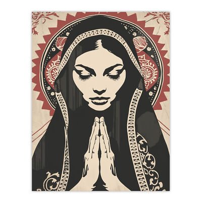 Lady in Prayer Artwork Catholic Peace Symmetry Wall Art Poster Print