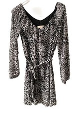 Michael Kors Women’s Animal Print Ruffle Neck Tie Belt Chiffon Dress XS $140 New