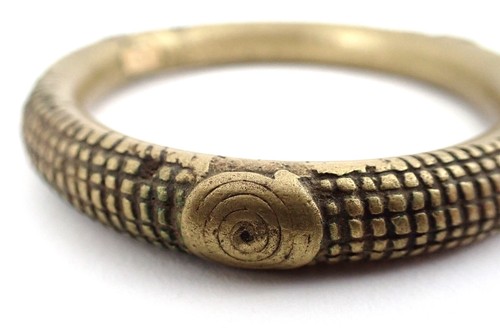 African Chad Cast Brass Currency Bracelet w/Green Verdigris Tribal Jewelry #24 - Picture 11 of 13