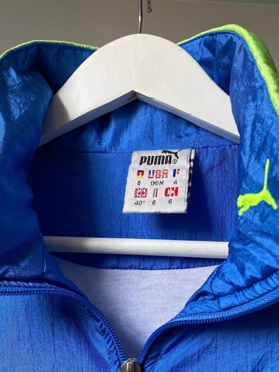 Vintage PUMA Tracksuit Set M Blue Neon Green 80s 90s Retro