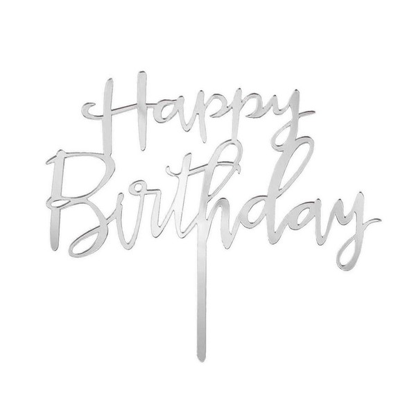 Torten Kuchen Cake Topper Aufsatz Happy Birthday Geburtstag JubiläUm Deko Silber-image